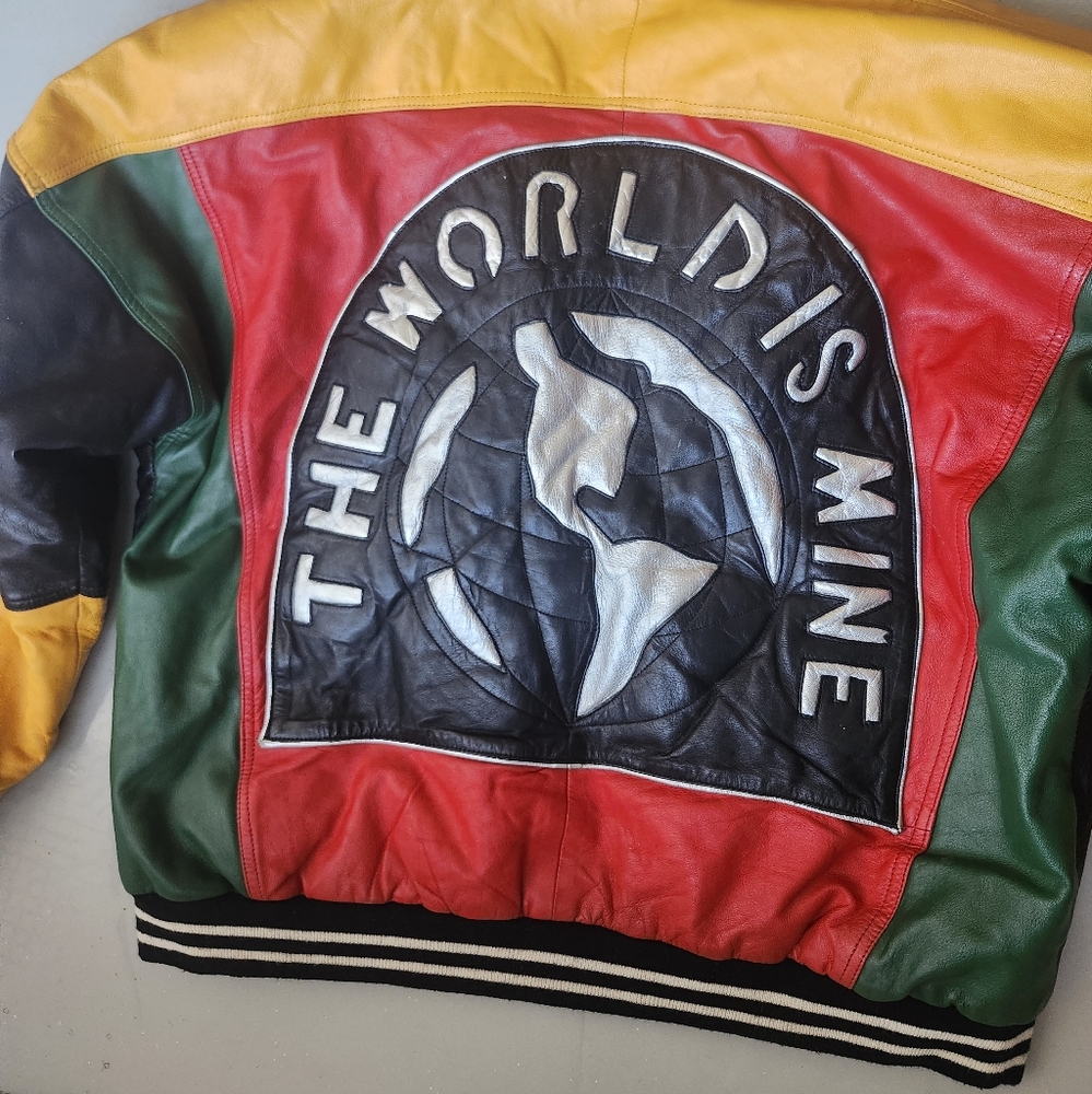 Multicolor Leather Bomber Jacket - Picture 9 of 9